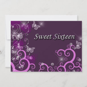 Invitación Cumpleaños Dulces Dieciséis Elegantes Remolinos Ma