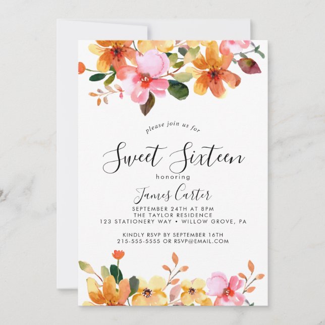 Invitación Cumpleaños Dulces Dieciséis Flor de Cerezo de Prim (Anverso)