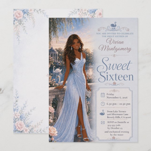 Invitación Cumpleaños Dulces Dieciséis Lagos Azules (Anverso / Reverso)