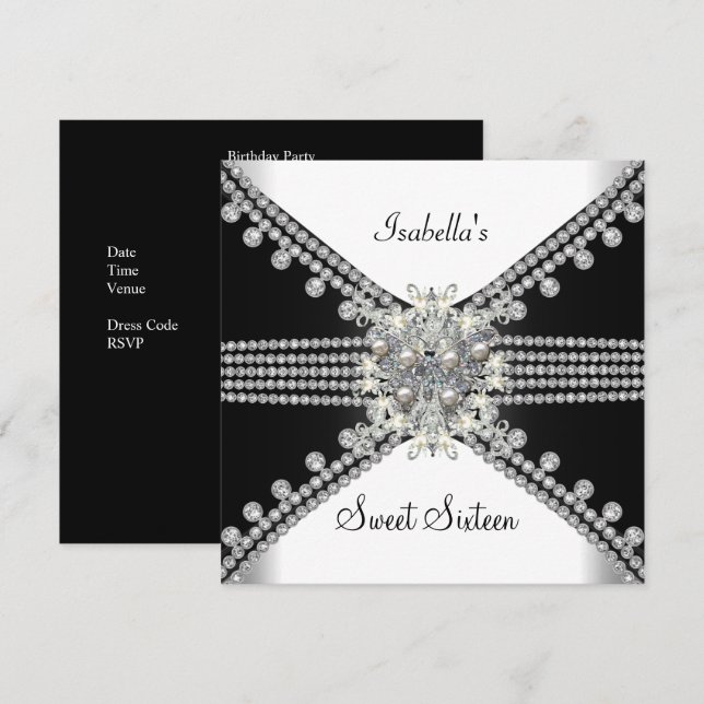Invitación Cumpleaños Dulces Dieciséis Mariposa Negro Blanco (Anverso / Reverso)