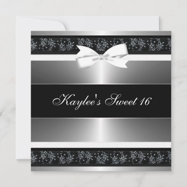 Invitación Cumpleaños Dulces Dieciséis Negro Blanco Arco de P (Anverso)