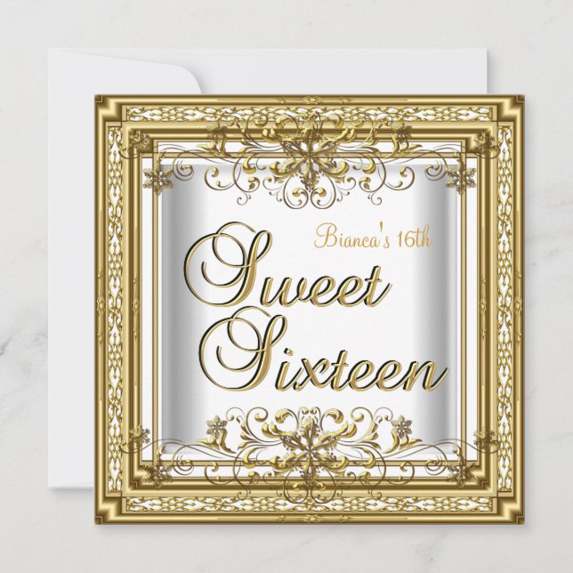 Invitación Cumpleaños Dulces Dieciséis Oro Blanco Adolescente (Anverso)