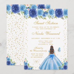 Invitación Cumpleaños Dulces Dieciséis Princesa Cabello Moren