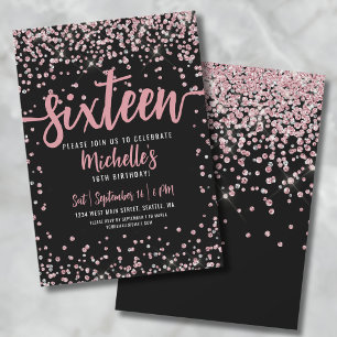 Invitación Cumpleaños Dulces Dieciséis Rosa Dorado Brillante 