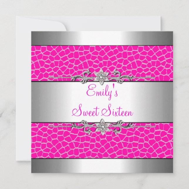 Invitación Cumpleaños Dulces Dieciséis Rosa Estampado Animal  (Anverso)