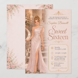 Invitación Cumpleaños Dulces Dieciséis Salón de Baile Rosa