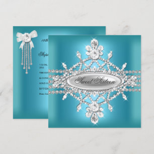 Invitación Cumpleaños Dulces Dieciséis Teal Azul Plateado