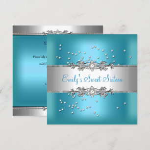 Invitación Cumpleaños Dulces Dieciséis Turquesa Azul Plata Di