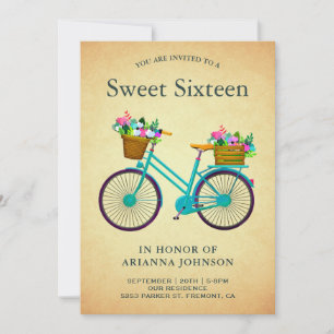 Invitación Cumpleaños Dulces Dieciséis Vintage Retro Verde Fl