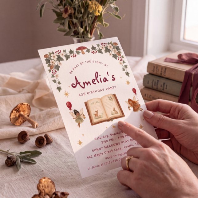 Invitación Cumpleaños Edad Libro de Cuentos de Hadas Bosque E (Subido por el creador)