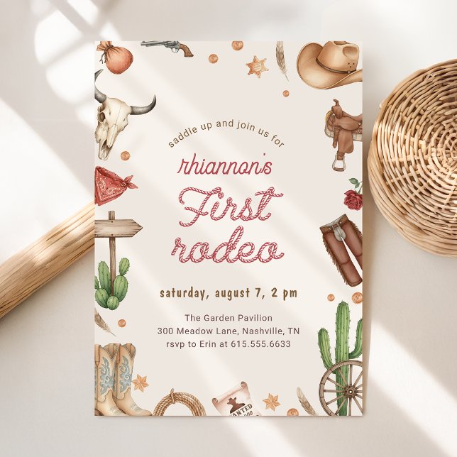 Invitación Cumpleaños Editable Boho Vaquera Vaquero Primer Ro (Subido por el creador)