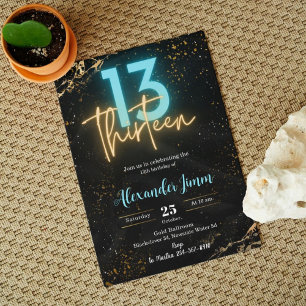 Invitación Cumpleaños Editable Brillante Resplandor Azul Trec