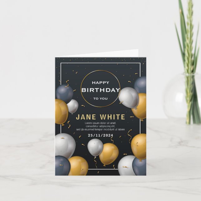 Invitación Cumpleaños Editable De Adultos Con Globos De Oro Y (Anverso)