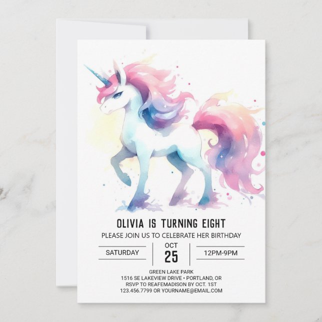 Invitación Cumpleaños Editable de Caballo Encantado (Anverso)