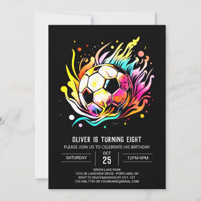 Invitación Cumpleaños editable de fútbol de meta corta (Anverso)