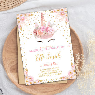 Invitación Cumpleaños editable de Unicornio rosa