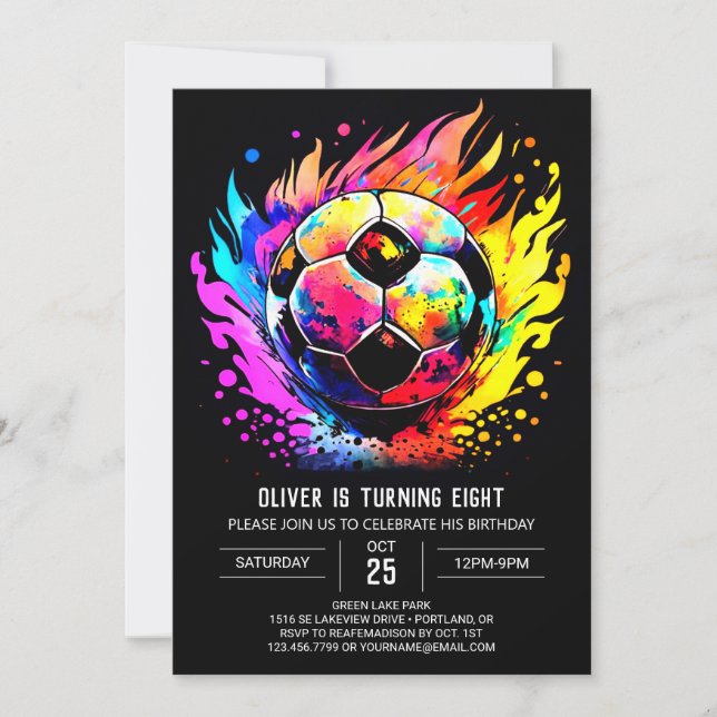 Invitación Cumpleaños editable para niños de fútbol moderno (Anverso)