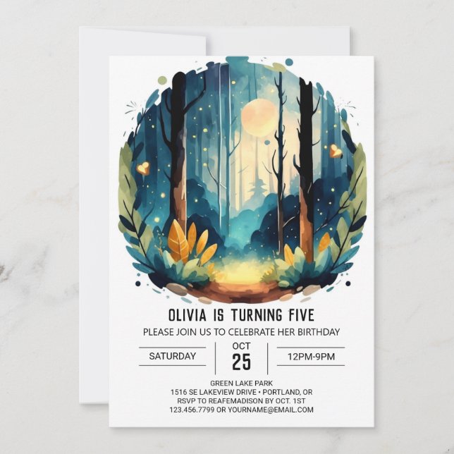 Invitación Cumpleaños Editable Pine Adventure Woodland (Anverso)