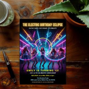 Invitación Cumpleaños eléctrico con brillo neón de fiesta