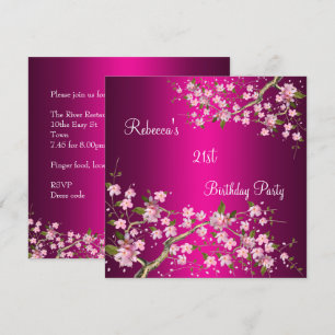 Invitación Cumpleaños elegante 21 Cherry Bossom rosa