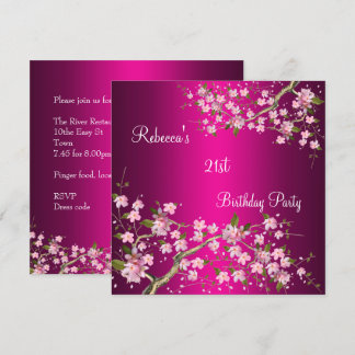 Invitación Cumpleaños elegante 21 Cherry Bossom rosa