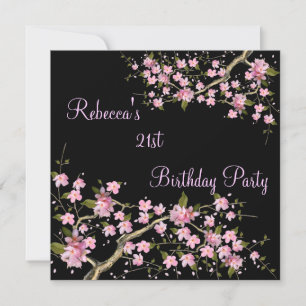 Invitación Cumpleaños elegante 21 de Cherry Bossom negro