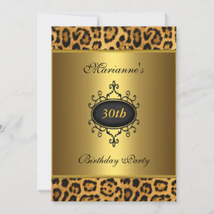 Invitación Cumpleaños elegante 30 Leopardo Negro Joyas Antigu