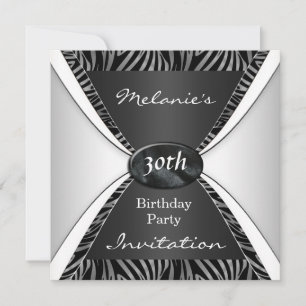 Invitación Cumpleaños Elegante 30 Zebra negro Blan