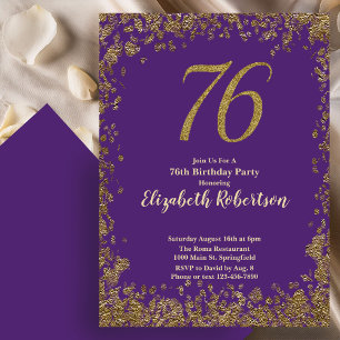 Invitación Cumpleaños elegante 76 Morado Dorado
