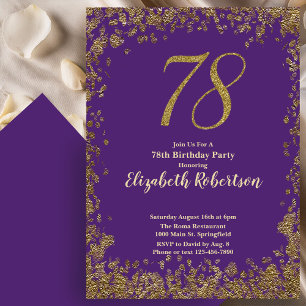 Invitación Cumpleaños elegante 78º púrpura dorado