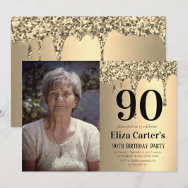 Invitación Cumpleaños elegante 90 dorado 