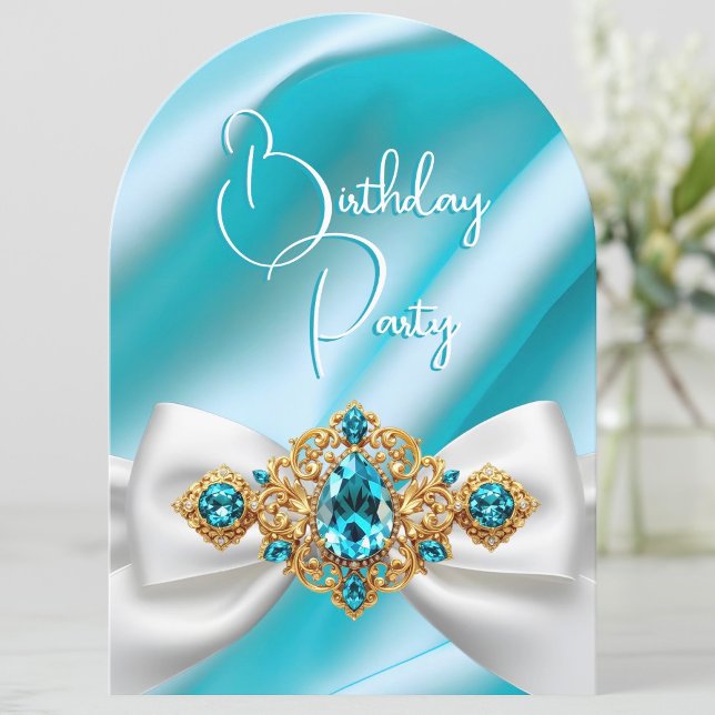 Invitación Cumpleaños Elegante Arco de Joyas Azul Turquesa Do (Subido por el creador)