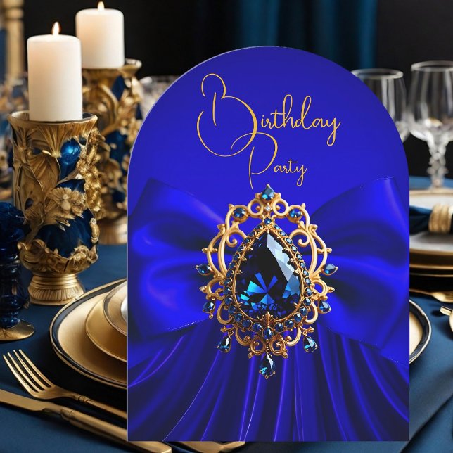 Invitación Cumpleaños Elegante Arco Real Azul Dorado Joya (Subido por el creador)
