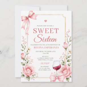 Invitación Cumpleaños Elegante Arco Rosa Floral Dulces Diecis
