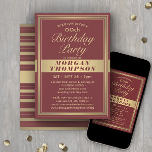 Invitación Cumpleaños elegante burgundy y caligrafía dorada