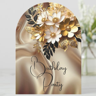 Invitación Cumpleaños Elegante Caramelo Dorado Negro Blanco F