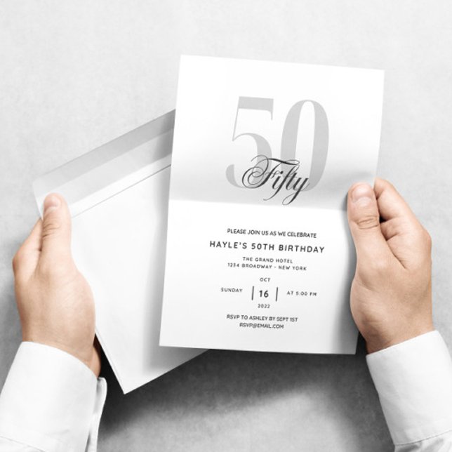 Invitación Cumpleaños elegante chic negro y blanco de 50 - 50 (Subido por el creador)