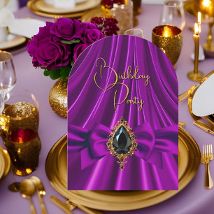Invitación Cumpleaños Elegante Ciruela Púrpura Dorado Negro J