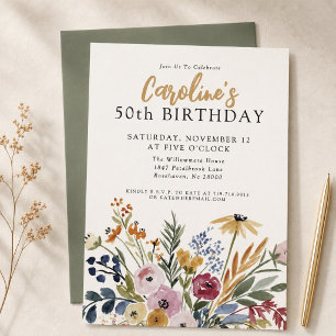 Invitación Cumpleaños elegante con acuarela floral de otoño 5
