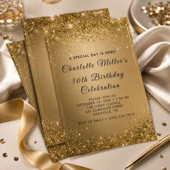 Invitación Cumpleaños Elegante con Brillo de Oro (Subido por el creador)