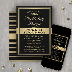 Invitación Cumpleaños elegante con caligrafía en negro y dora