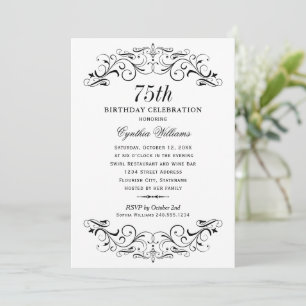 Invitación Cumpleaños elegante con filigrana negra y blanca