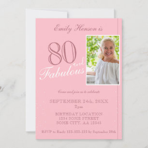 Invitación Cumpleaños elegante con foto rosa 80 y fabuloso