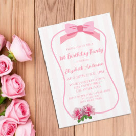 Invitación Cumpleaños elegante con lazo floral
