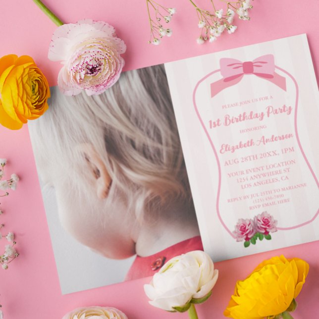 Invitación Cumpleaños elegante con lazo floral (Subido por el creador)