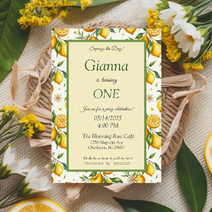 Invitación Cumpleaños elegante con marco de limón amarillo ju