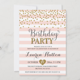 Invitación Cumpleaños elegante con purpurina dorada rosa rubo