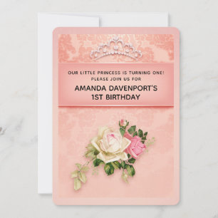 Invitación Cumpleaños elegante con tiara de diamantes floral 
