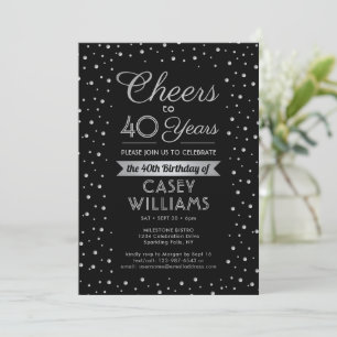 Invitación Cumpleaños Elegante Confeti Negro ANY