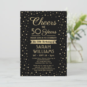 Invitación Cumpleaños Elegante Confeti Negro y Dorado ANY